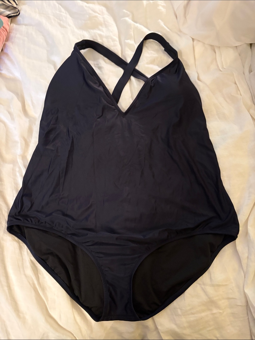 J. Crew Navy V‑Neck One‑Piece Swimsuit with Crisscross Back